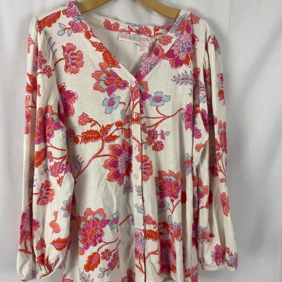 Belle By Kim Gravel Floral Print Long sleeve Blouse Women 1X. - Picture 4 of 13
